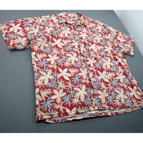 Pierre Cardin Other - Vintage Pierre Cardin Mens XL Red Floral Leafy Print Short Sleeve Shirt Cotton